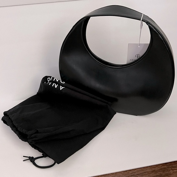 ANINE BING Luna Leather Crescent Shoulder Bag High Shine Black NEW with tags - Picture 11 of 13